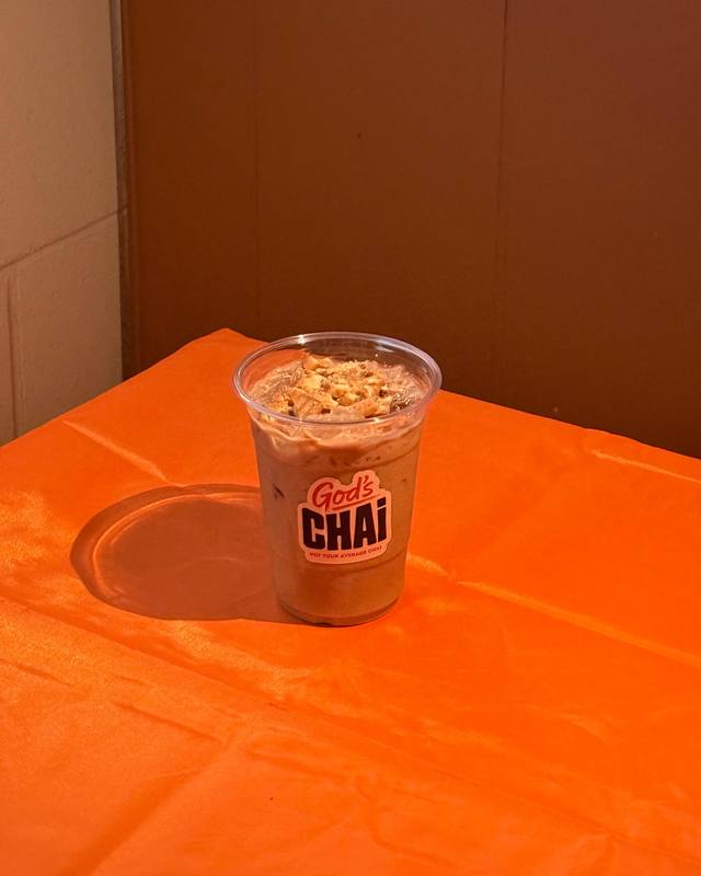 Iced Chocolate Chai with dark chocolate, hazelnut syrup and biscuit crumbles