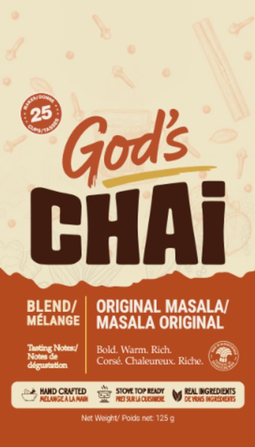 God's Chai Original Masala premix pouch, 125g, makes 25 cups