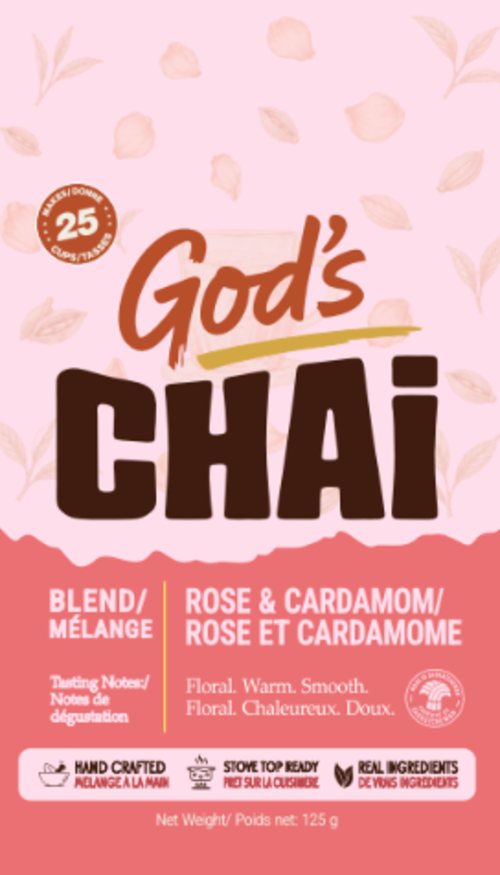 God's Chai Rose and Cardamom premix pouch, 125g, makes 25 cups